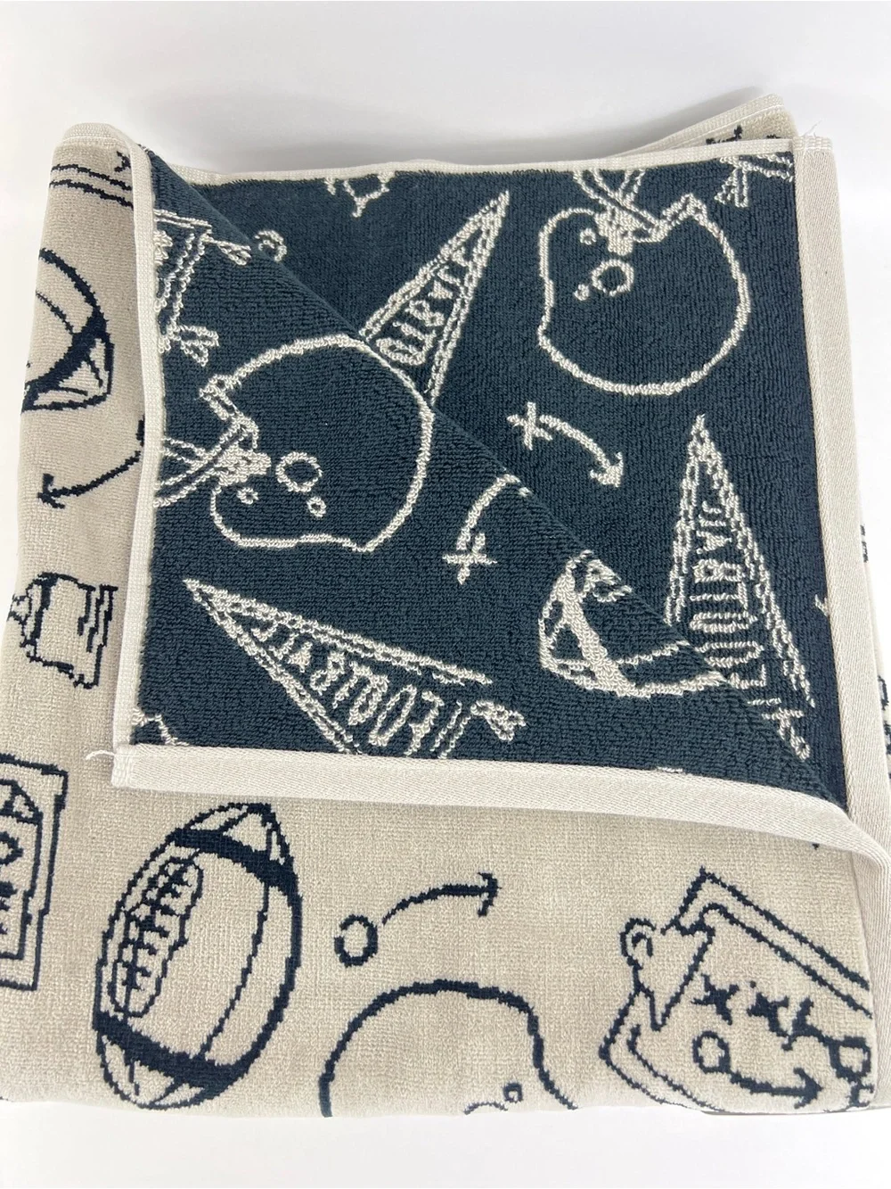 Truly Lou Bath Towels Fun Football Design Black Tan Soft Velour Cotton 6 Pc NEW